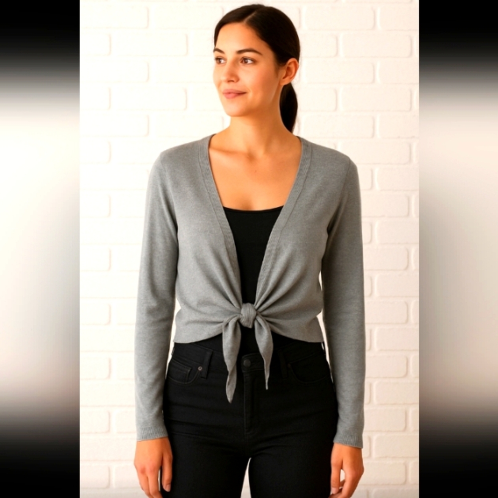 Hilliard & Hanson Tie-Front Cardigan Sweater - Lightweight, Long Sleeve XL